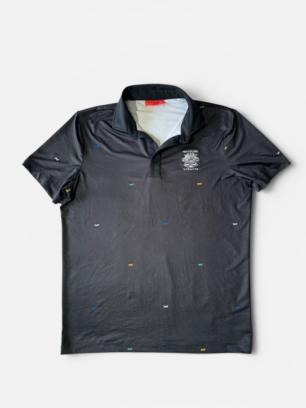 Redvanly mens M Medium black dragonfly performance golf polo shirt EUC